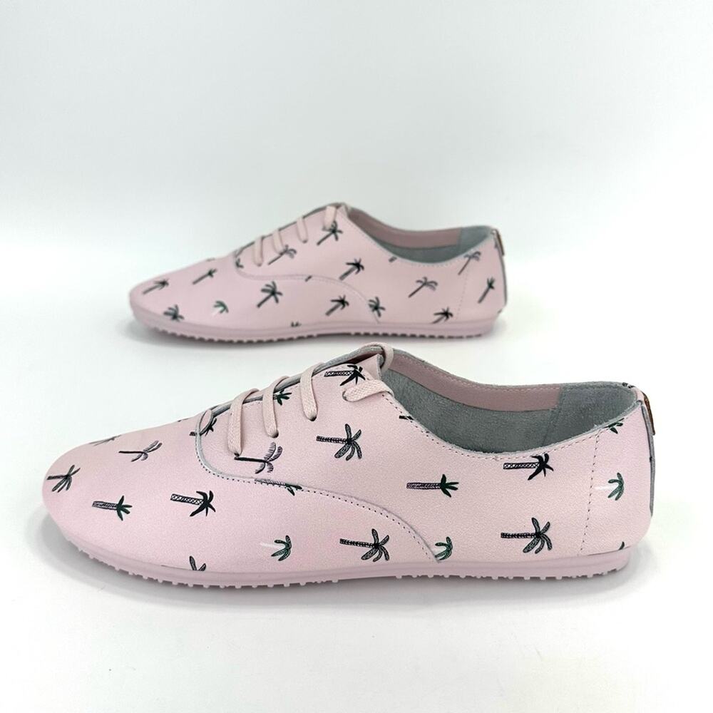Anothersole Women Flats/Sneakers Sz 8 Pink Leather Palm Tree Print Cushioned New - Picture 3 of 15